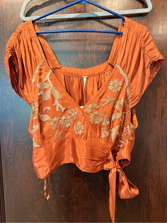 Free People Tops - Rust Embroidered Wrap Crop Top - Women Free People
